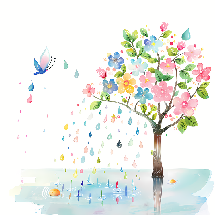 Spring,Rainy Day,Watercolor