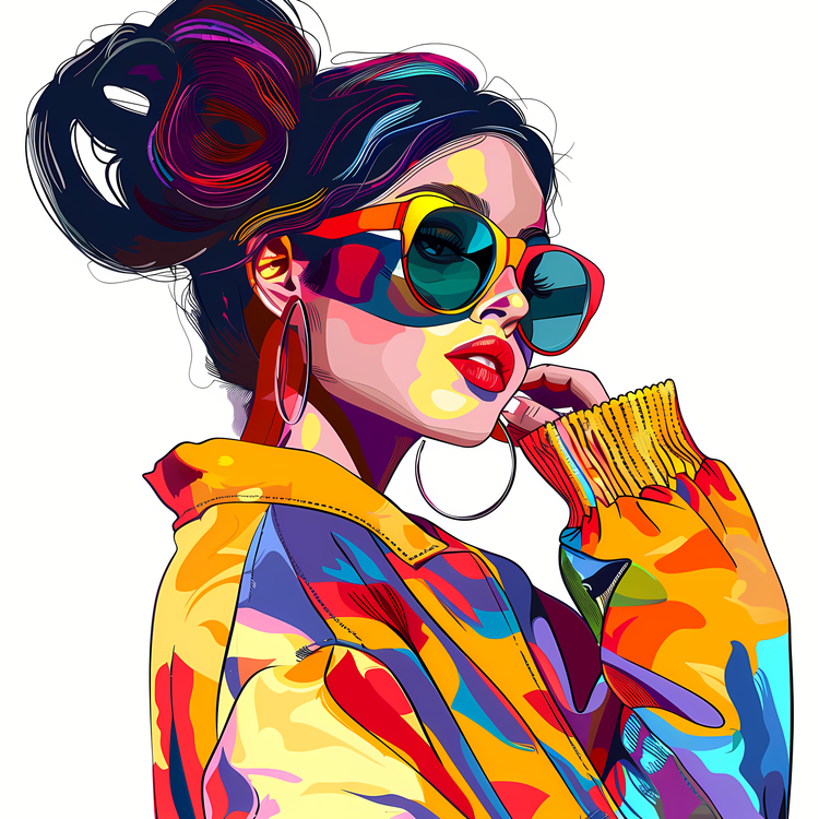 Fashion Retro,Woman In Colorful Outfit,Vibrant Colors