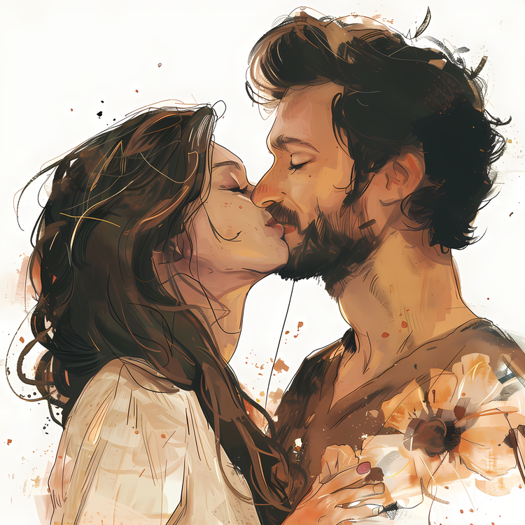Couple Kissing,Portrait,Watercolor