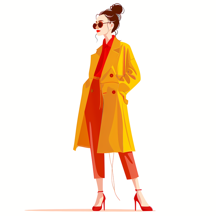 Fashion Retro,Woman,Yellow Coat
