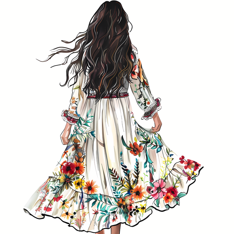Boho Dress,Floral Dress,Long Sleeve