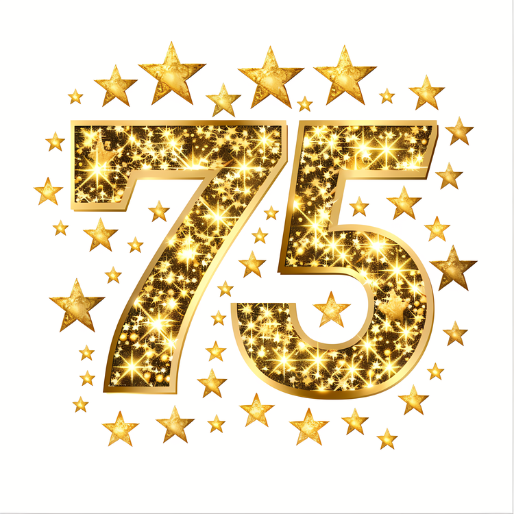 Number 75 Art Design,Gold Stars,Birthday Number