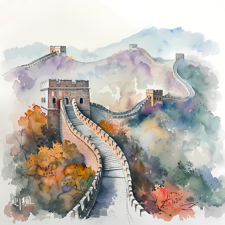 Great Wall,Watercolor,Watercolor Painting