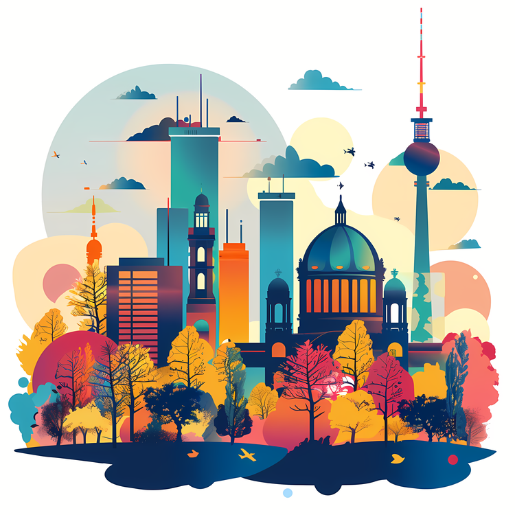 Berlin,Foliage And Architecture,Cityscape In Fall Colors