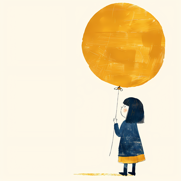 Girl Holding Balloon,Girl,Orange Balloon