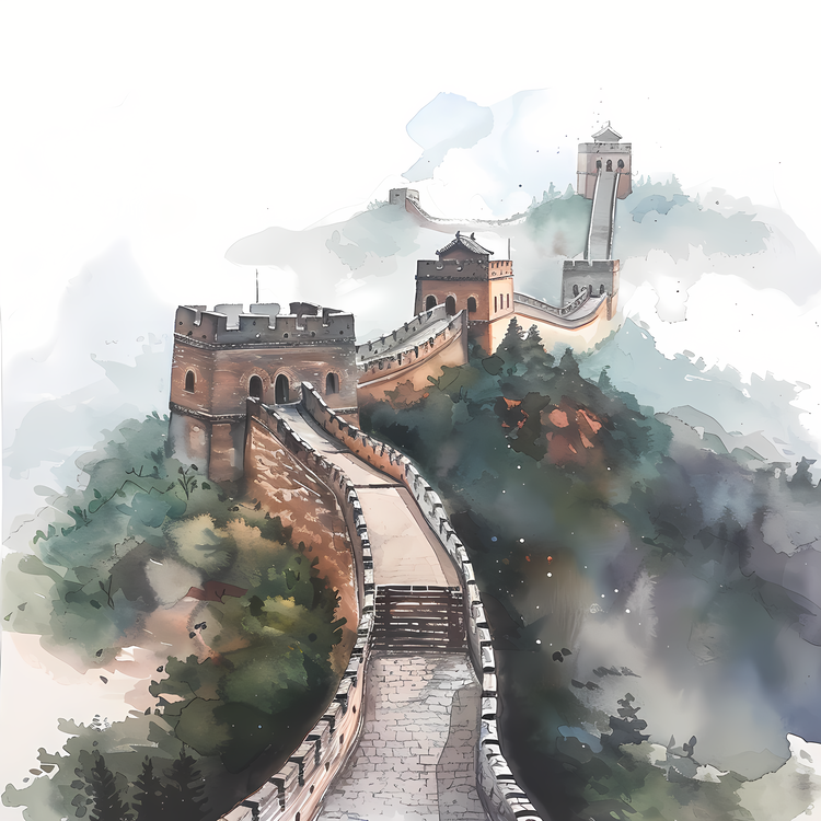 Great Wall,Watercolor,Great Wall Of China
