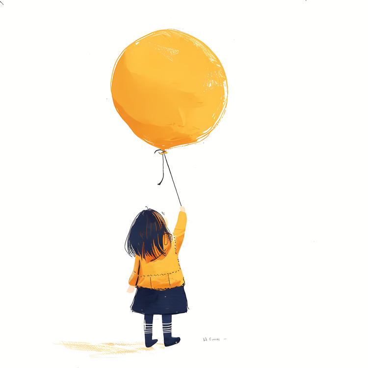 Girl Holding Balloon,Yellow Balloon,Colorful Balloon
