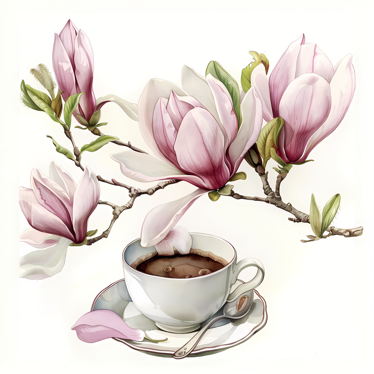 Spring,Coffee,Magnolia Tree