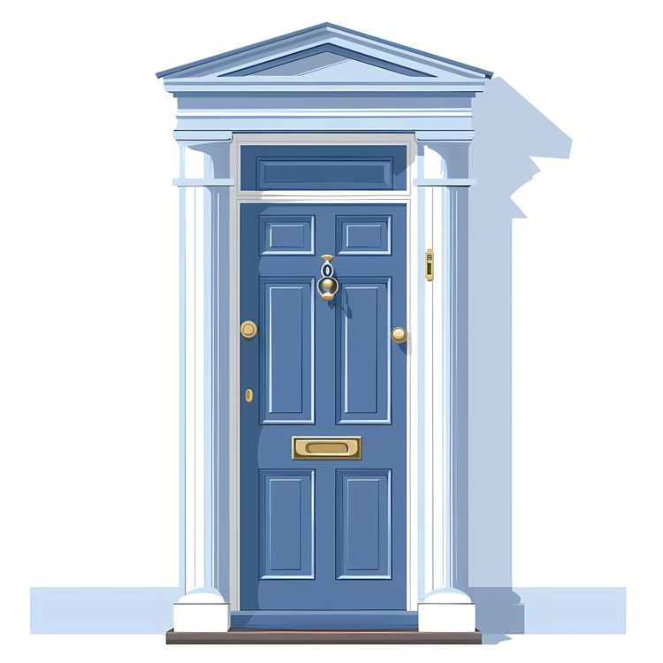 Door,Blue Front Door,Front Door With White Pillars