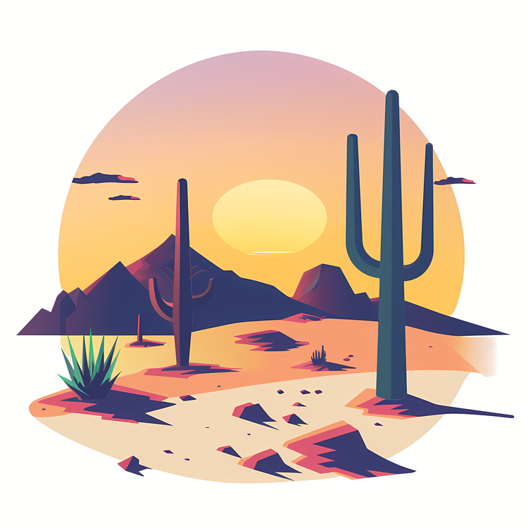 Desert,Cactus,Sunset
