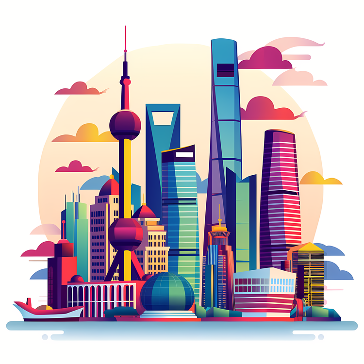 Shanghai City Silhouette,Architecture,Urban Cityscape