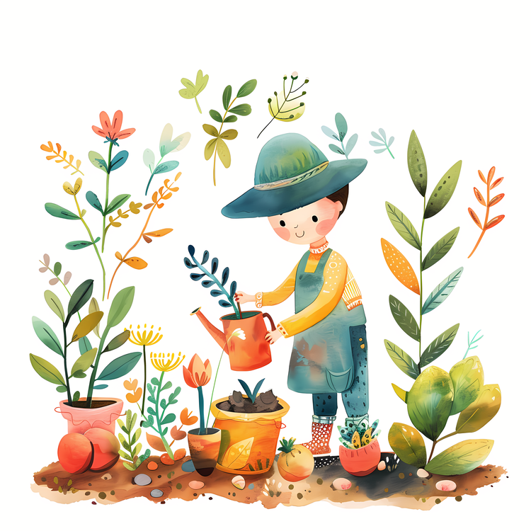 Gardening,Arbor Day,Watercolor