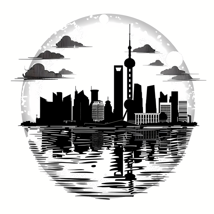 Shanghai City Silhouette,Silhouette,Skyline