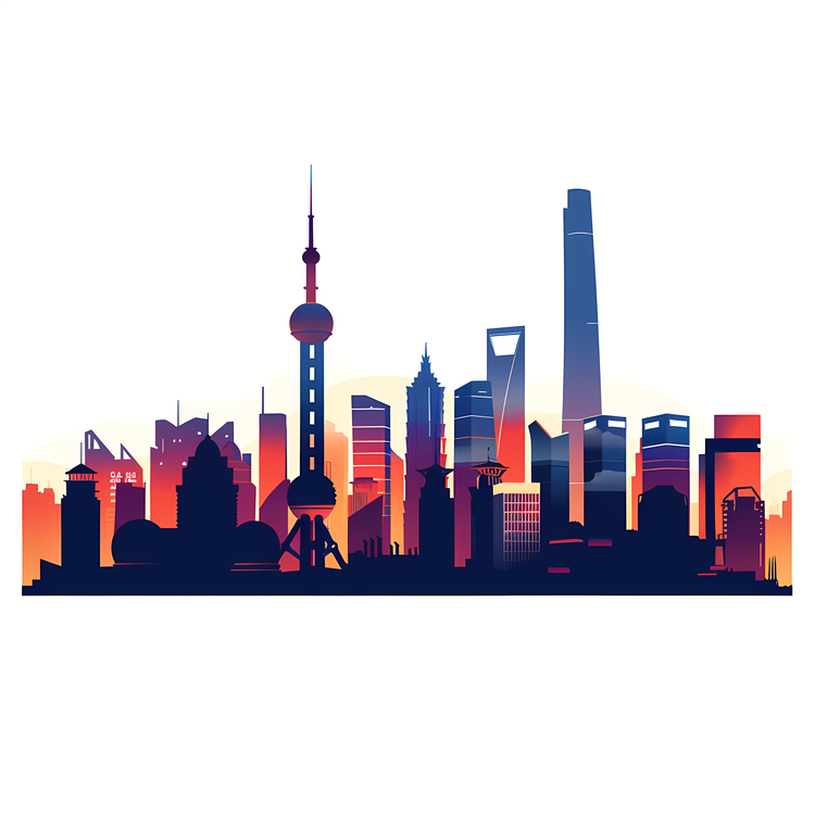 Shanghai City Silhouette,Skyscraper,Cityscape