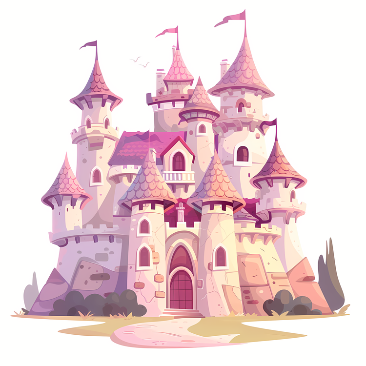 Middle Ages Castle,Pink Castle,Cartoon Castle