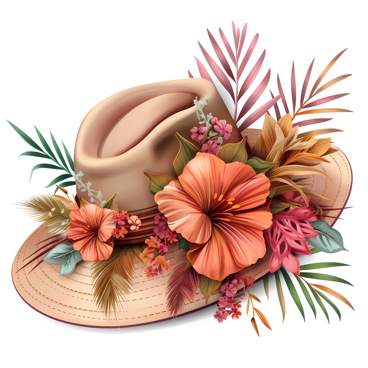 Boho Style Hat,Floral Hat,Coconut Leaves