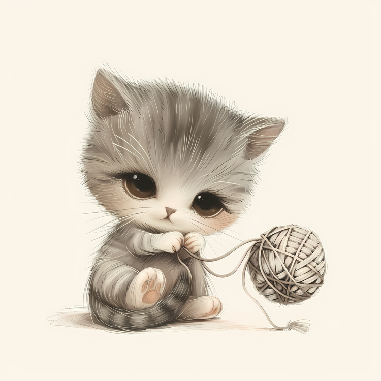 Little Cat Playing Yarn Ball,Kitten,Playing With Yarn