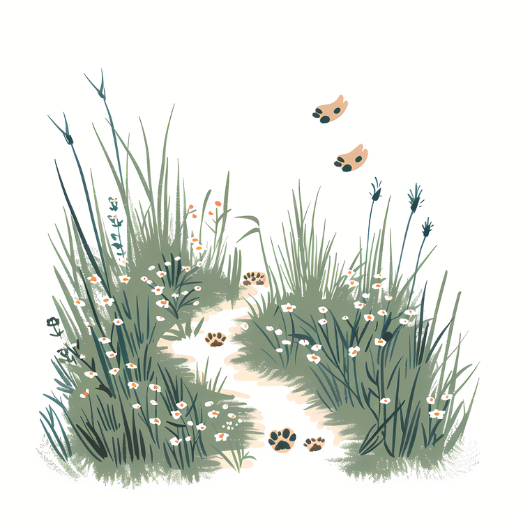 Tracks,Grass,Flowers