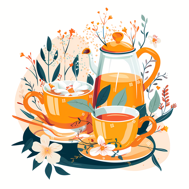 Tea Background,Tea Cups,Tea Pot
