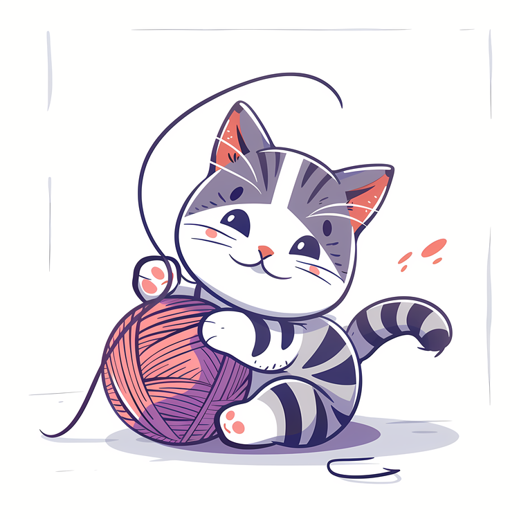 Little Cat Playing Yarn Ball,Cute Kitten,Playful