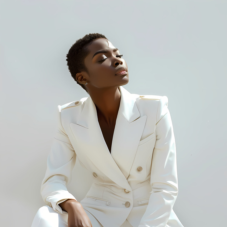 Woman,African American Woman,White Suit