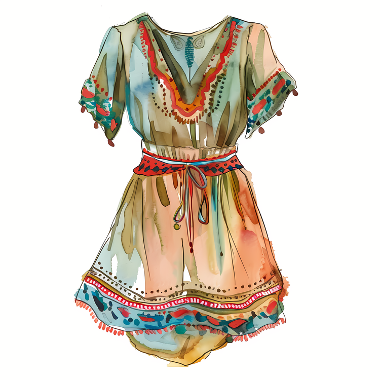 Boho Dress,Watercolor,Colorful