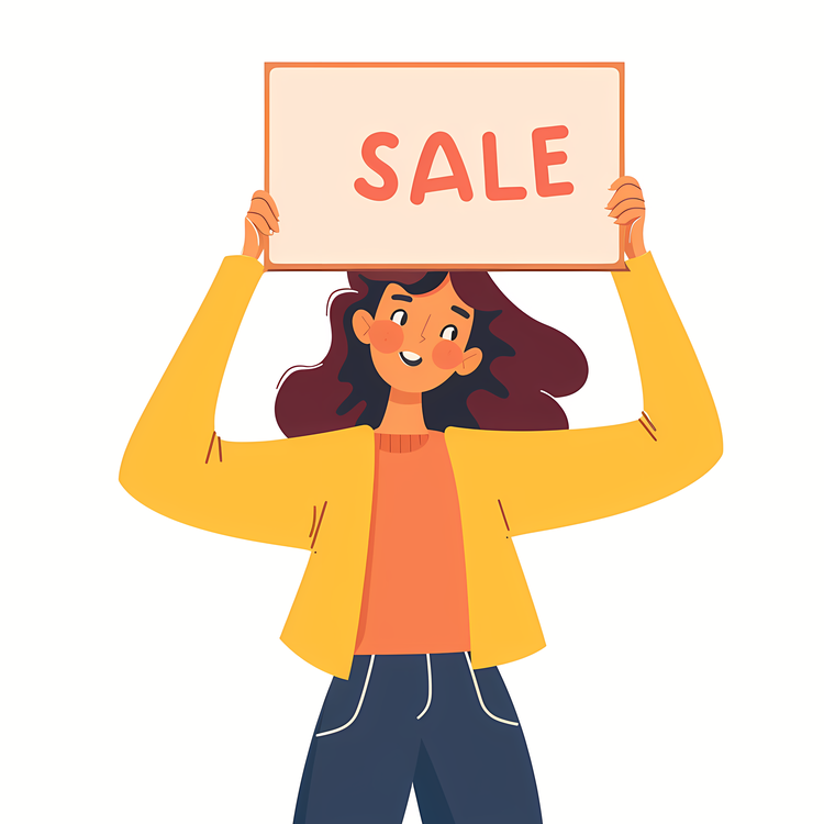 Woman Sale Banner,Cartoon Character,Smiling