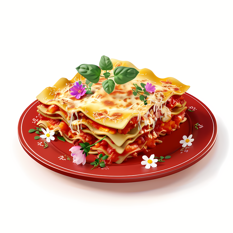 Lasagna,Food,Red Plate
