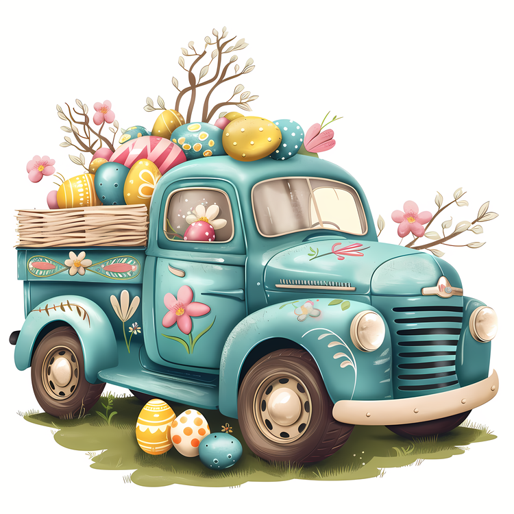 Easter Truck,Blue Truck With Easter Eggs,Easter Decorations
