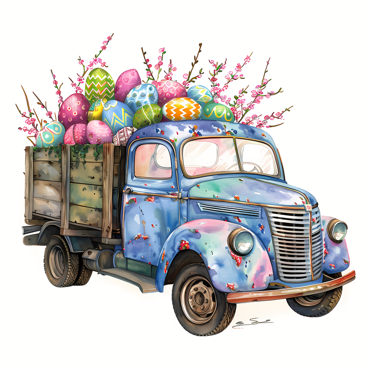 Easter Truck,Colorful,Blue Truck