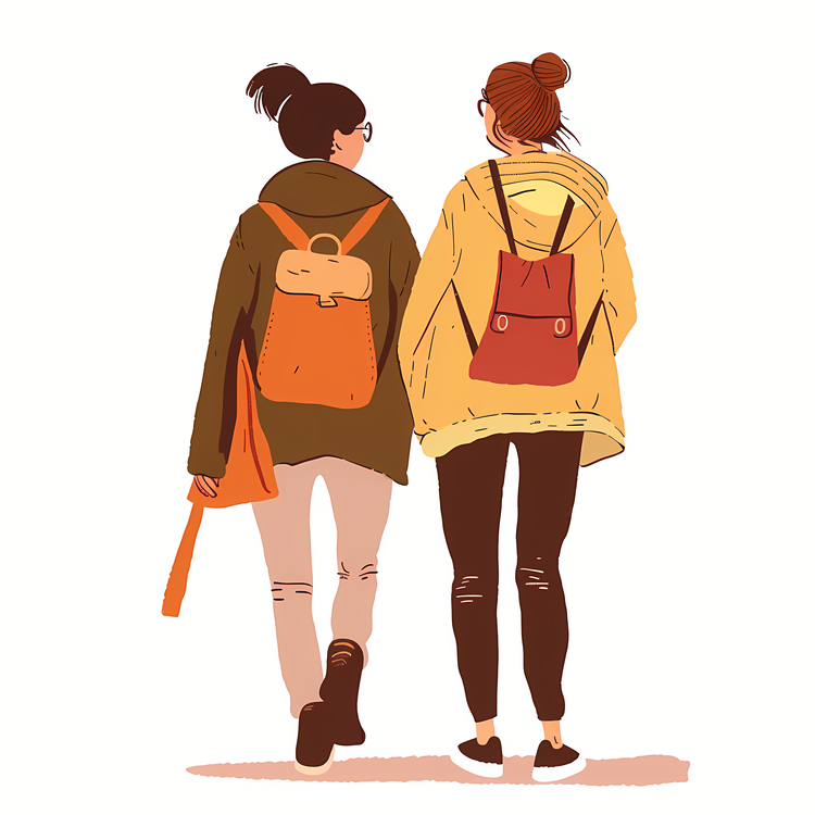 Best Friends,Cartoon Illustration,Backpacks
