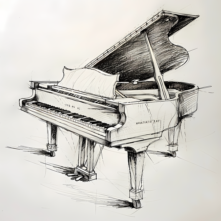 Piano,Instrument,Black And White Drawing