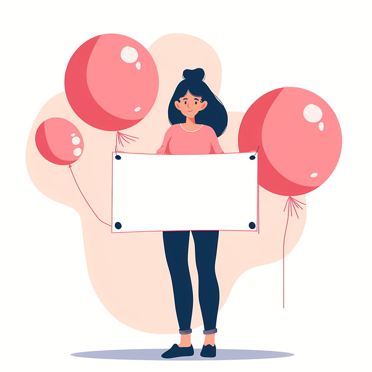 Woman Banner,Girl,Pink Balloons