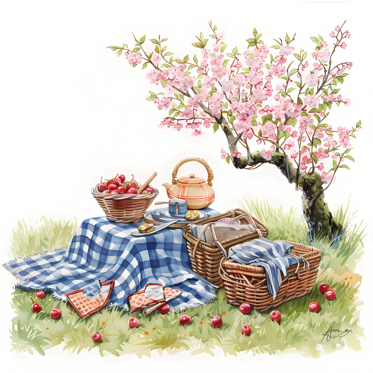 Springtime,Picnic,Red Apples On A Blanket