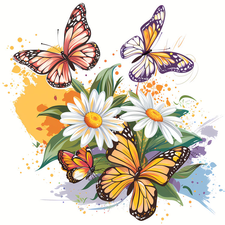 Butterflies,Daisies,Blooms