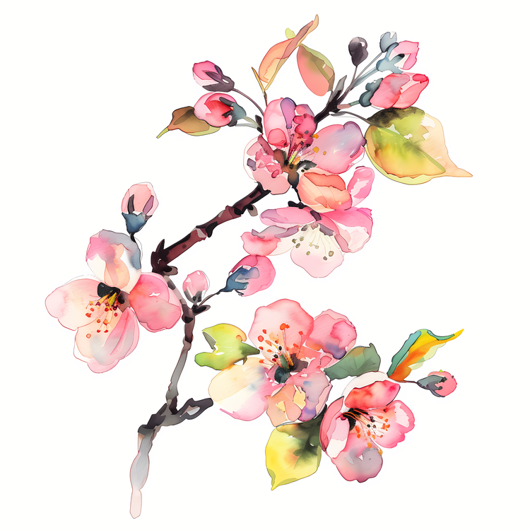 Spring,Watercolor,Pink Blossoms