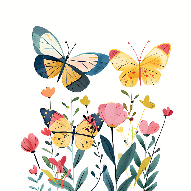 Butterflies,Flowers,Watercolor
