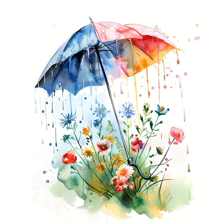 Spring,Rainy Day,Watercolor