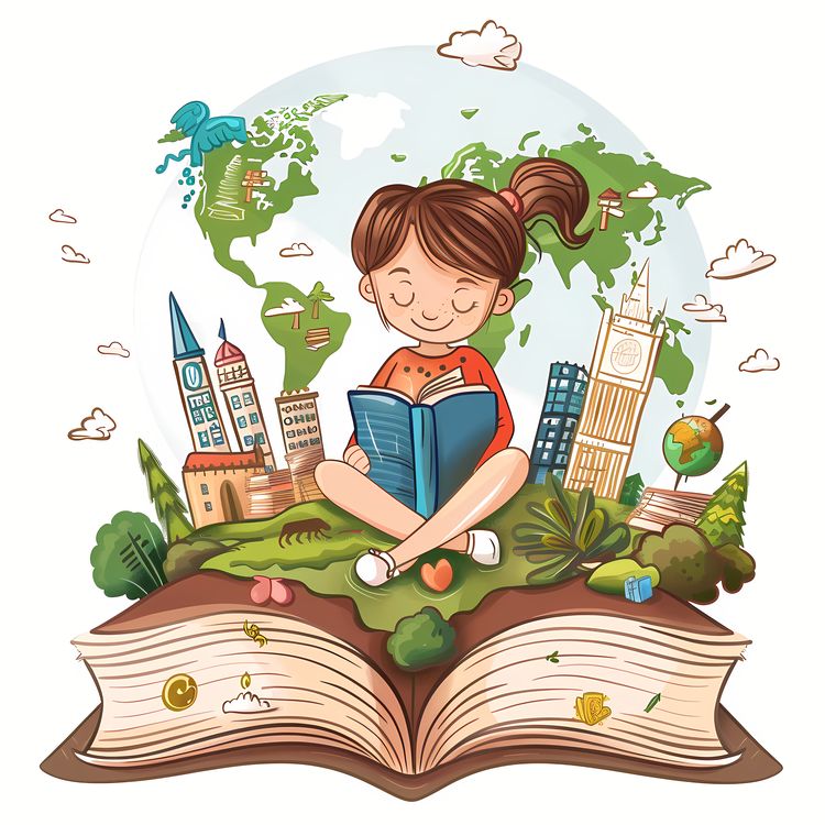 World Storytelling Day,Girl Reading,Book And Globe