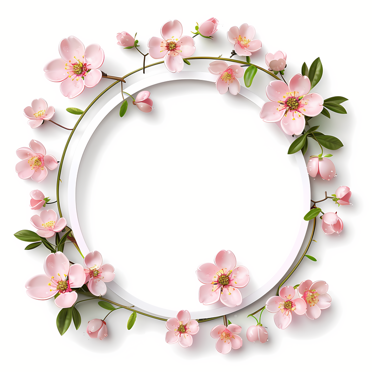 Round Frame,Blossoms,Pink Flowers