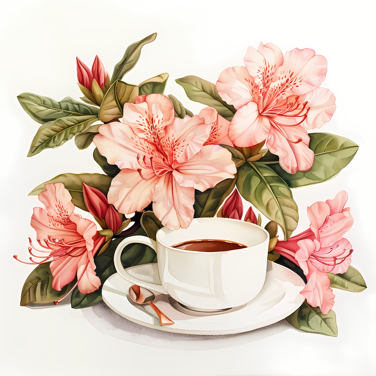 Spring,Coffee,Pink Flowers