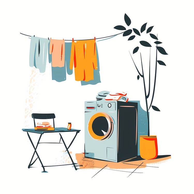 Laundry Day,Washing Machine,Clothes Drying Rack