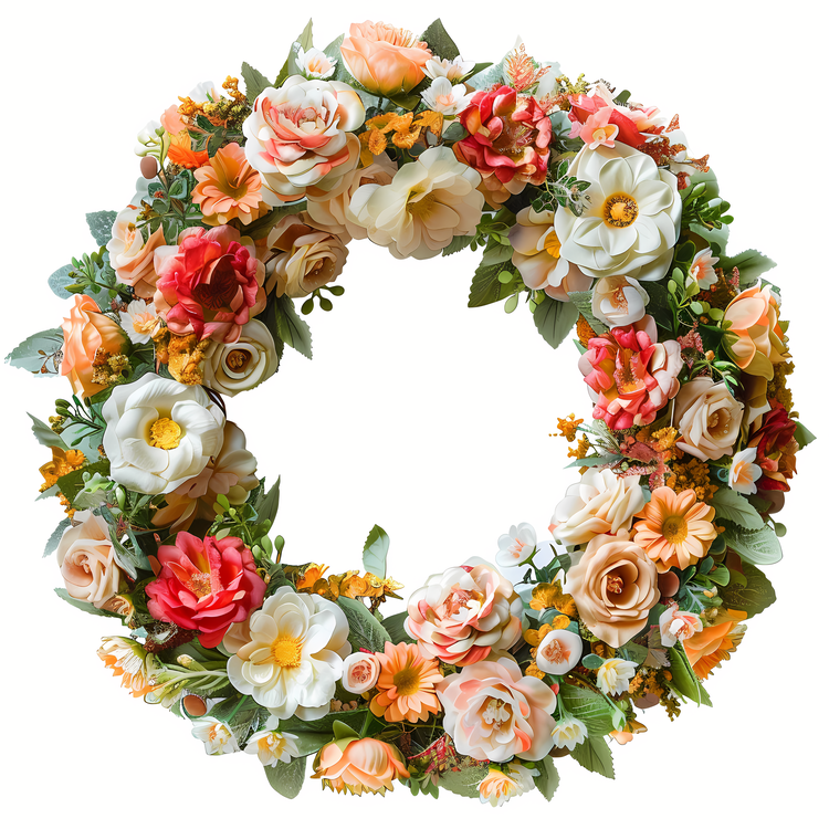 Flower Wreath,Floral Wreath,Orange And White Flowers