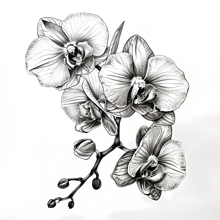 Orchid Day,Flower,Black And White Drawing