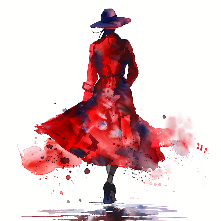 Fashion Retro,Watercolor,Red Dress
