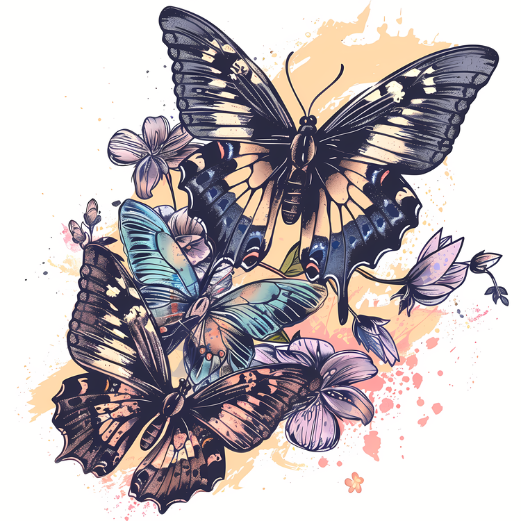 Butterflies,Wildflowers,Floral Arrangement