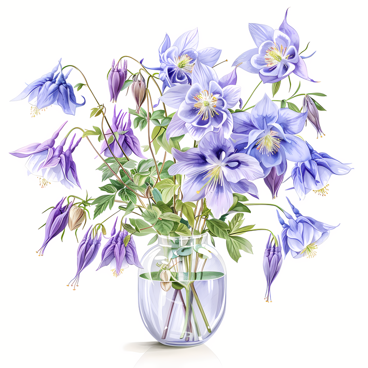 Columbine Flower,Purple Flowers,Watercolor Painting