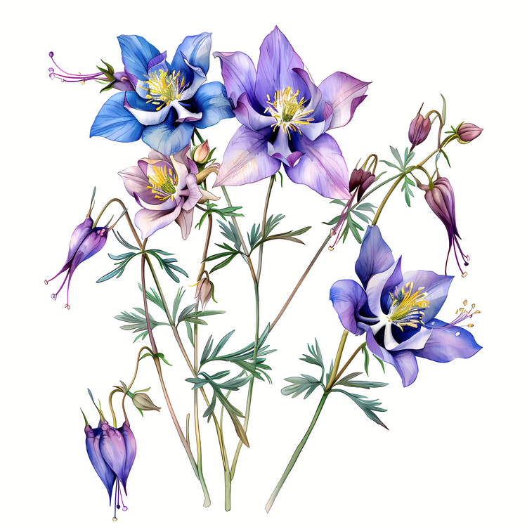 Columbine Flower,Watercolor,Flowers