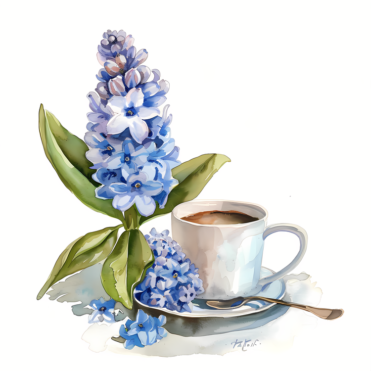 Spring,Coffee,Watercolor Painting