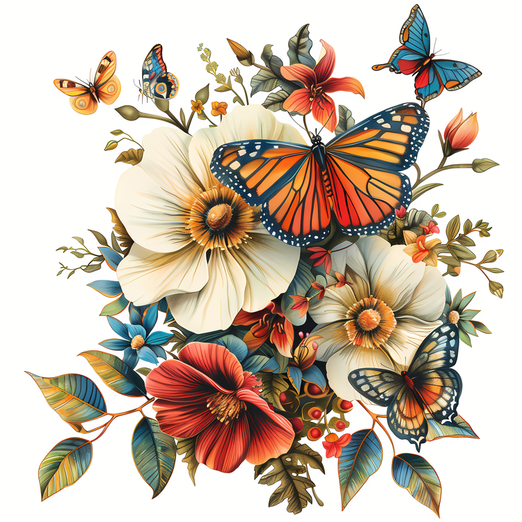 Butterflies,Florals,Orange